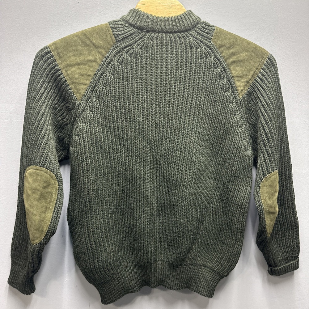 Niffi Made In England Ribbed Knit Sweater Olive Suede Elbow Shoulder Patches L - Picture 8 of 8